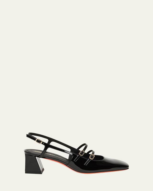 Aurora Buckle Ankle-Strap Patent Leather Pumps